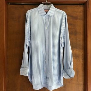 Thomas Pink Green and Blue Striped Button Down Dress Shirt